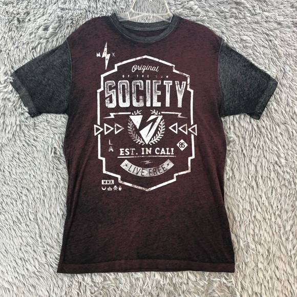 Buckle Shirt Mens Medium Society Burnout Live Free Brown Gray Short Sleeve - Picture 1 of 10